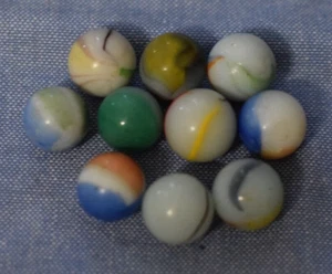 Vintage Lot of 10 White Milk Glass Multi-Color Swirl Marbles 16 mm - .6 in. C120 - Picture 1 of 3