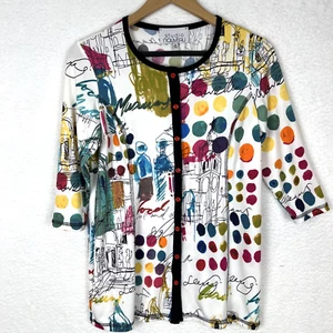 Studio Nouveau Womens Art To Wear 3/4 Sleeve Button-up Top Blouse Sz XS Abstract - Picture 1 of 18
