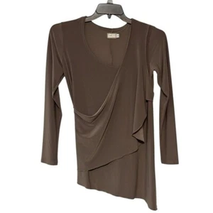 SYMPLI Canada Brown Asymmetrical Top Layered Waterfall Top Stretch Casual Size 6 - Picture 1 of 9