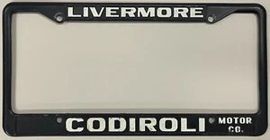 Codiroli Motor Co. Livermore CA Vintage Metal Dealership License Plate Frame - Imagen 1 de 3