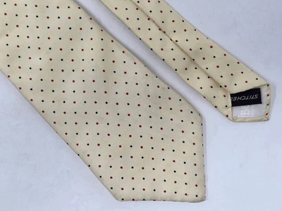 LIBERTY OF LONDON CORBATA DE SEDA CREMA ROJO AZUL LUNARES LISA 3,5" X 55" VINTAGE Foto 1 de 3