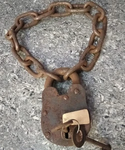 Antique Style Padlock 4'' & Chain Old Functional Padlock & 2 Keys - Bild 1 von 5