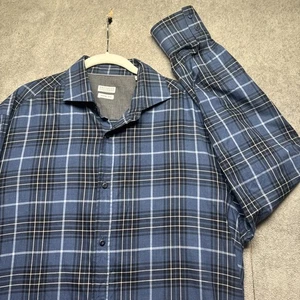 Brunello Cucinelli Shirt Mens XXL Blue Plaid Italy Luxury Button Up Casual Fit - Picture 1 of 10