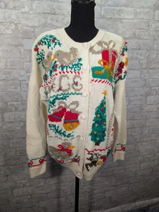 Signature By Northern Isles XL Hand Knit Button Up Holiday Sweater Shoulder Pads - Picture 1 of 11