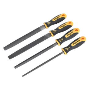 Juego de 4 limas de segundo corte Sealey 200 mm con asas de agarre suave amarillo/negro S0629 - Imagen 1 de 3