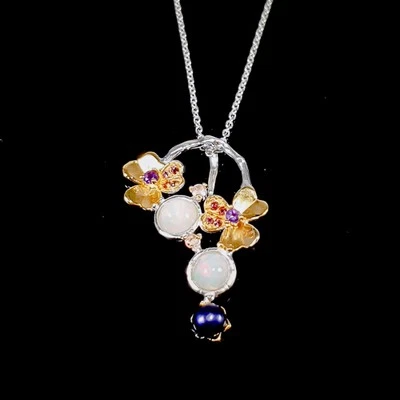 Jewellery Shop Natural Opal Necklace 925 Sterling Silver 18"/N25727 - Image 1 of 4