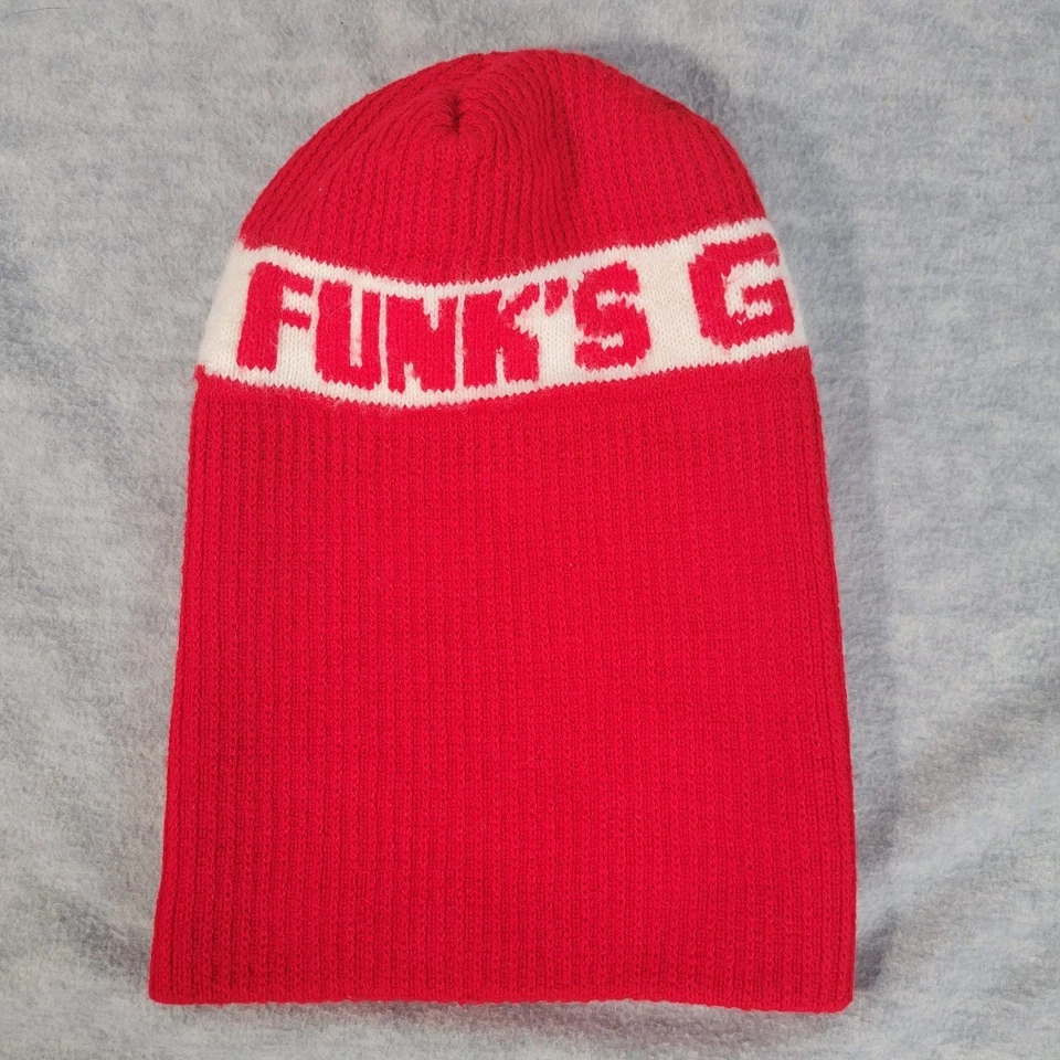 Boné de inverno vintage década de 1970 funk's G malha de esqui gorro vermelho/branco adulto - Imagem 1 de 4