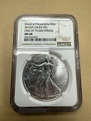 2015(P) Silver Eagle 1 of 79,640 Struck MS 68 - Image 1 of 2