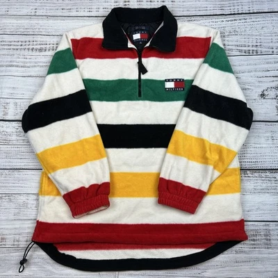 VTG 90s Tommy Hilfiger Fleece Pullover 1/4 Zip Blanket Hudson Bay Color Block - Image 1 of 4