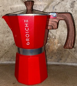 GROSCHE Milano Piano Cottura Caffettiera Espresso Moka 3 Tazze Espresso 5oz Rosso Softtouch - Foto 1 di 5