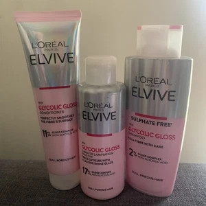 New L'Oreal Paris Elvive Glycolic Gloss 17% Rinse Off& 11%Conditioner&2%SHAMPOO - Picture 1 of 2