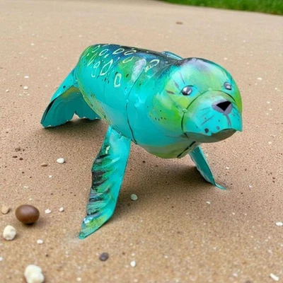 Sello de 22" hecho a mano arte de metal rústico turquesa patio, hogar, decoración de jardín Foto 1 de 4