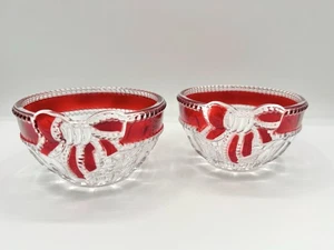 Mikasa Celebrations /Crystal Bowls With Ruby Color Ribbons/ Set Of 2 - Picture 1 of 10
