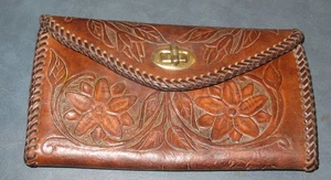 CARTERA CLUTCH CARTERA CHEQUERA OCCIDENTAL VINTAGE DE CUERO MARRÓN TRABAJADA A MANO - Imagen 1 de 7