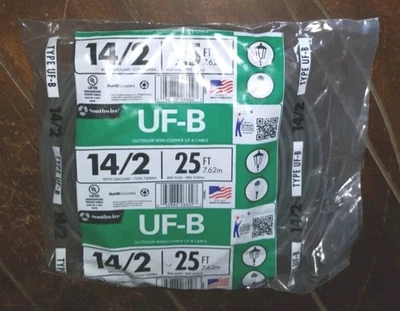 Southwire -Outdoor Wire- Type UF-B 14/2 With Ground ~25ft~ 600 Volt #13054221 - Image 1 of 2