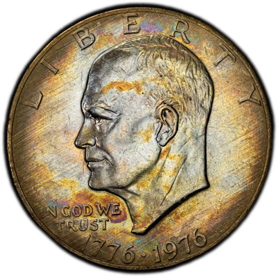 Eisenhower Dollar 1976 Tipo 2 PCGS MS63: Tonificação de aro profundo e estriado Obv. & Rev. - Imagem 1 de 4