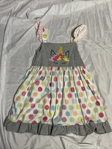Boutique Unicorn Rainbow Polka Dots Ruffle Dress 6 - Picture 1 of 3