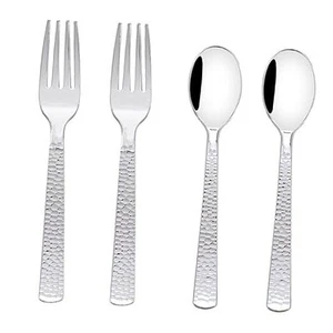 KIRE 400PCS Silver Plastic Forks and Spoons Disposable-Heavy Duty Plastic - Picture 1 of 7