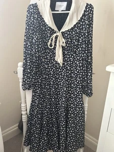 lk bennett brix navy floral sailor type collar bow silk dress size 10 - Picture 1 of 6