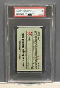 1931 Yankees -- Gehrig Streak #935 -- PSA 5 FULL ticket - Picture 1 of 1
