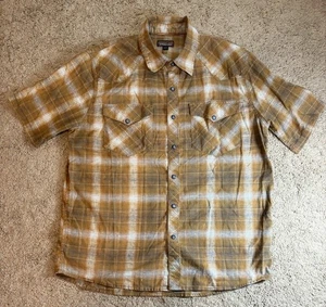 Camisa de trabajo Patagonia con botones para hombre mediana marrón a cuadros manga corta - Imagen 1 de 10