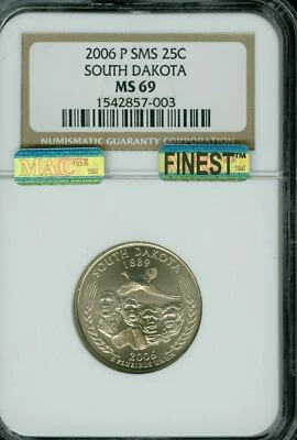 2006 P SOUTH DAKOTA QUARTER NGC MS69 SMS MAC FINEST REGISTRY MAC SPOTLESS  * - Image 1 of 2