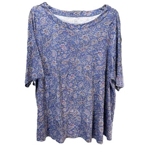 J. Jill Damen T-Shirt Übergröße 2X Kurzarm in Blau Rosa Paisley Design - Bild 1 von 7