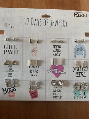 NUEVO MUDD 12 Pares Pendientes Joyería Plata Tono Dorado Corazones Tachuelas Barra Estrás Foto 1 de 4