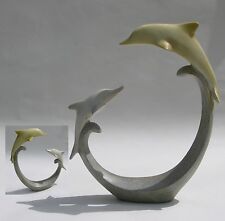 Paire de dauphins en résine,statuette stylisée