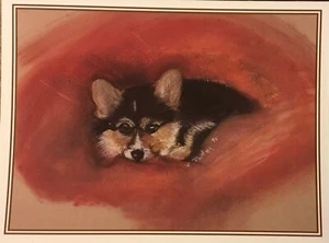 One Mint 1996 Tasha Tudor TriColor Corgi Puppy Dog Greeting Note Card + Envelope - Picture 1 of 2