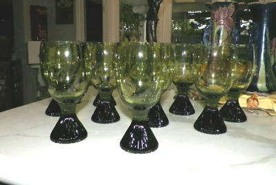 DE COLECCIÓN MEDIADOS DE SIGLO MODERNO LENOX AGUACATE VERDE SOPLADO A MANO CRISTAL PEDESTAL VASOS 11 Foto 1 de 4