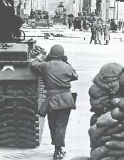 CHECKPOINT CHARLIE-BERLIN-1961- American Soldier Watching Soviet Tanks-PHOTO