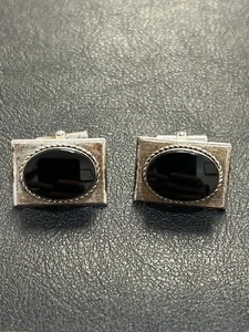 Vintage MCM Destino Sterlingsilber Onyx Manschettenknöpfe signiert 17 Gramm - Bild 1 von 6