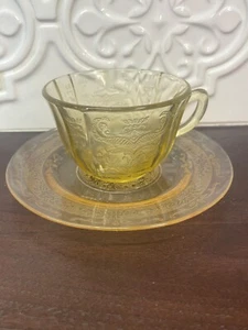 Vintage Yellow Depression Glass Tea Cup With Saucer - Picture 1 of 10