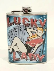 Neu Totally Rad Lucky Lady Pin Up Girl Edelstahl 8 Unzen Flachmann - Bild 1 von 1