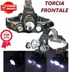 LAMPADA FRONTALE 3 LED TORCIA RICARICABILE PILE AUTO TORCIA DA TESTA SPORT PESCA