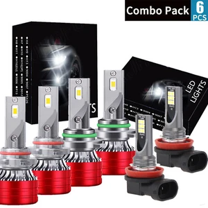 9005 9006 H11 Combo LED Headlight Fog Bulbs Kit High Low Beam 6000K White 6pcs - Picture 1 of 23