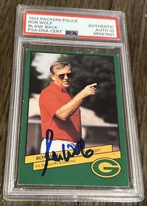 Ron Wolf 1992 Packers Police Blank Back Rookie RC PSA 10 Auto Signed HOF Error - Bild 1 von 2