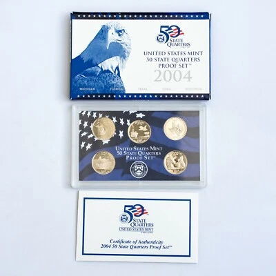 2004 S US 50 State Quarters Uncirculated Proof Mint Set - 5 Proof Coins OGP COA - Image 1 of 4