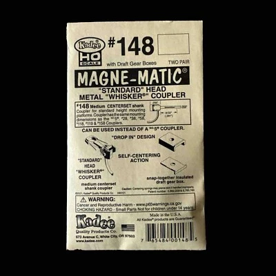 Kadee #148 HO Whisker® Metal Couplers with Gearboxes - Medium (9/32") Centerset - Image 1 of 3