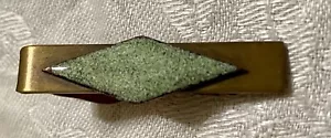 Mid Century Mod Copper With Green Enameled Diamond Shape Tie Clip Tie Bar - Picture 1 of 5