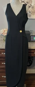 Vintage Ann Tjian for Kenar black single button wrap dress size 8 - Picture 1 of 4