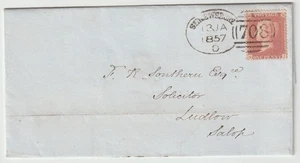 1857 SHROPSHIRE - SHREWSBURY SPOON TYPE A PMK WRAPPER TO LUDLOW - SALOP - Picture 1 of 3