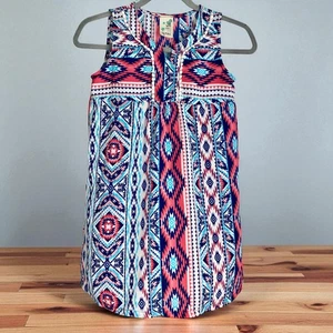 Lily Bleu Girls Size 10 Sleeveless Aztec V-Neck Muscle Tank Bright Summer Top - Picture 1 of 8