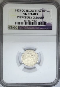 1875 CC Seated Liberty Silver Dime 10c NGC VG Details ⭐️CC Below Bow⭐️ - Picture 1 of 2