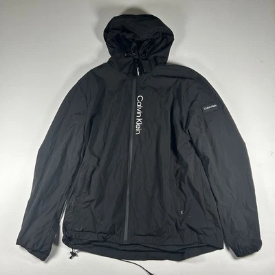Chaqueta cortavientos negra Calvin Klein con capucha cremallera completa para hombre talla grande L Foto 1 de 4