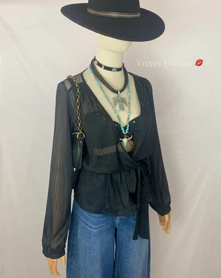 EXPRESS BLUSA TRANSPARENTE MANGA CINTURÓN RAYAS BLUSA EN NEGRO Foto 1 de 4