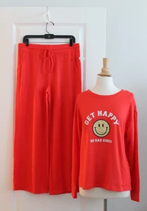 NUEVO CON ETIQUETAS Naranja JENNI Smiley Face Acogedor Conjunto de Pijama Manga Larga y Pantalones Talla M - Imagen 1 de 7