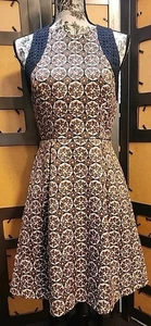 H&M Womens Short Sleeve Round Neck black/brown Batik pattern Size 8 Dress Pre-O - Picture 1 of 14