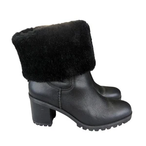 UGG Lupine Boot Black Leather Shearling Cuff Heeled Women's 11 1121063 - Picture 1 of 10